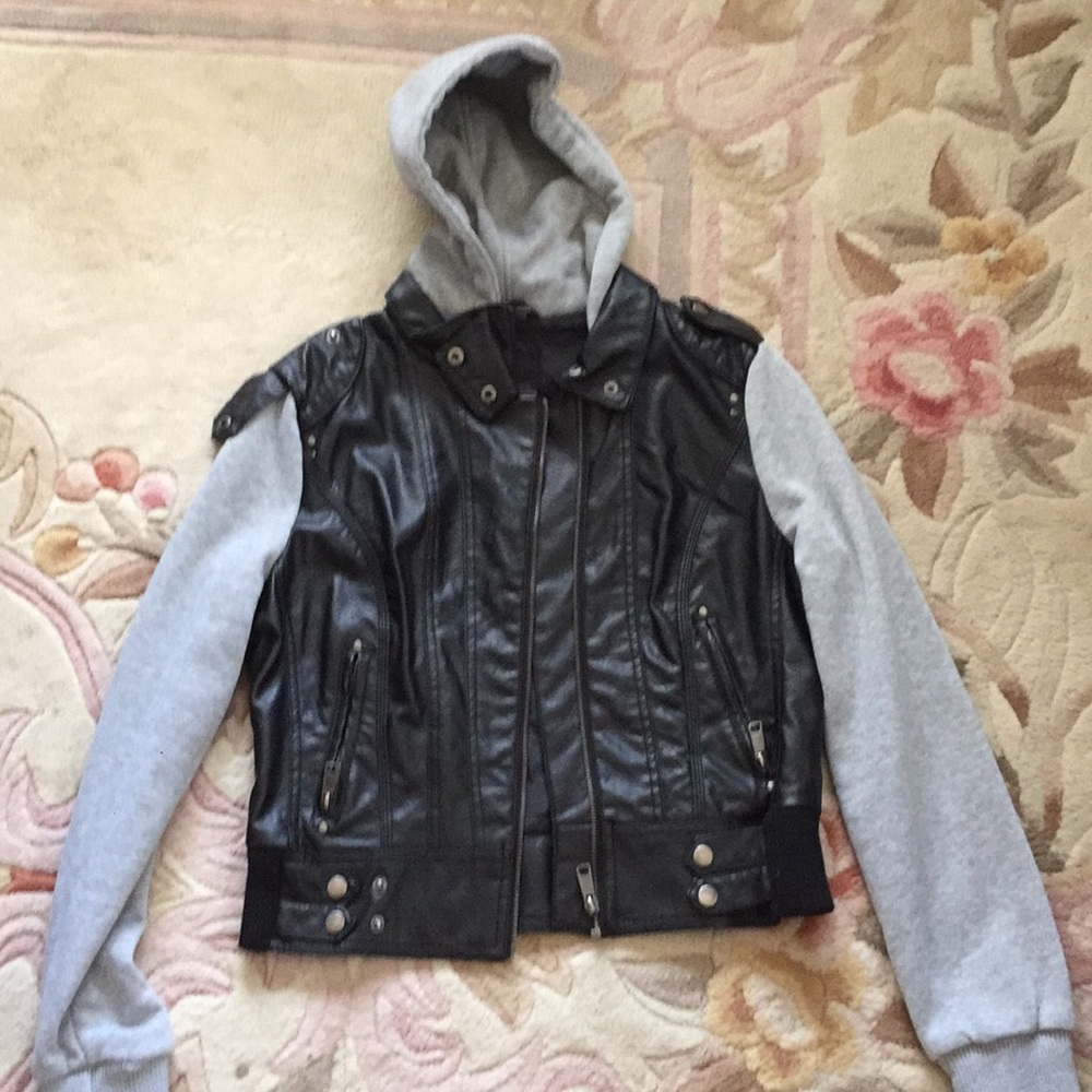 Faux leather hooded jacket